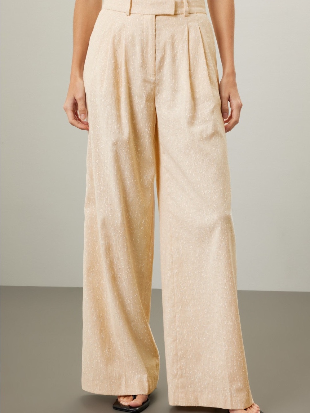 Boss Wide-Leg High-Rise Trousers in Cream